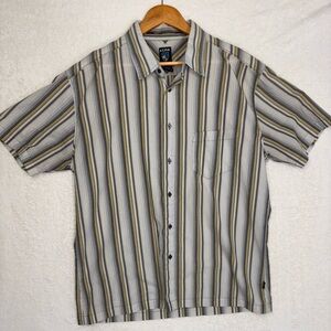 Men's Kuhl Casual Striped Button Down Shirt - Gray and Tan, Size XL